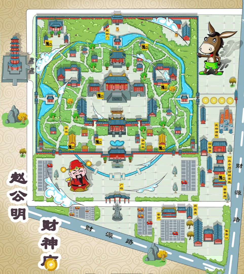 白河寺庙类手绘地图